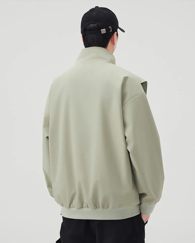 Solid Color Men's Raincoat with Stand-Up Collar and Zippered Pocket