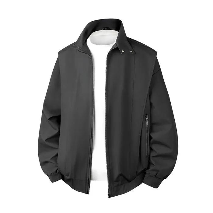 Solid Color Men's Raincoat with Stand-Up Collar and Zippered Pocket