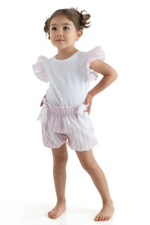 SS25 Meia Pata Girls Pink & White Stripe Short Set