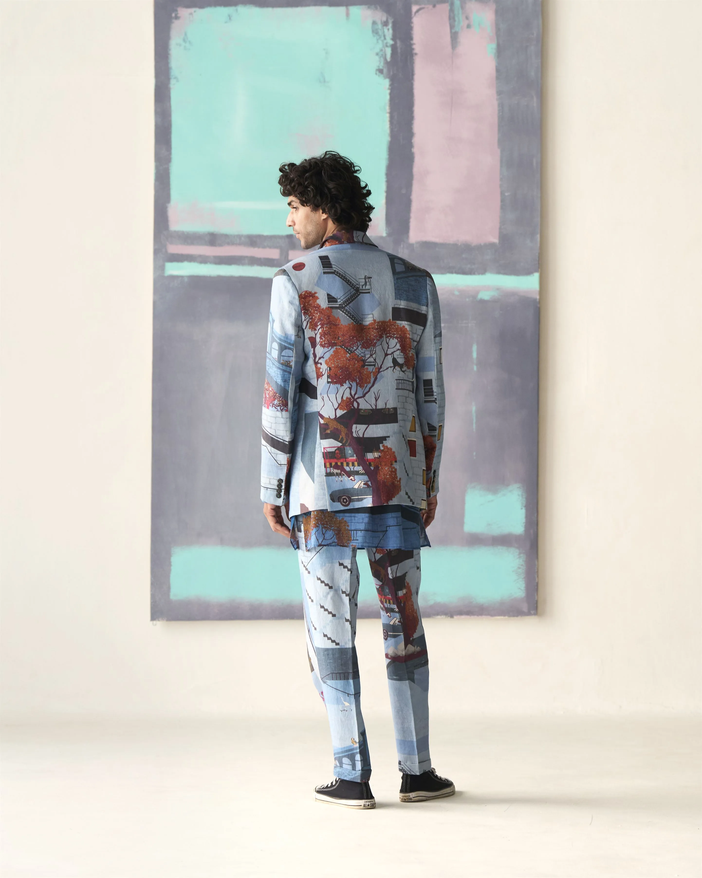 Summer Trousers Raahi Animal Linen Blue P102LI405 SuketDhir