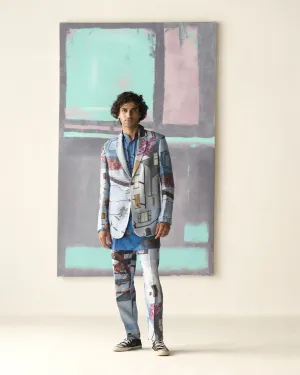 Summer Trousers Raahi Animal Linen Blue P102LI405 SuketDhir