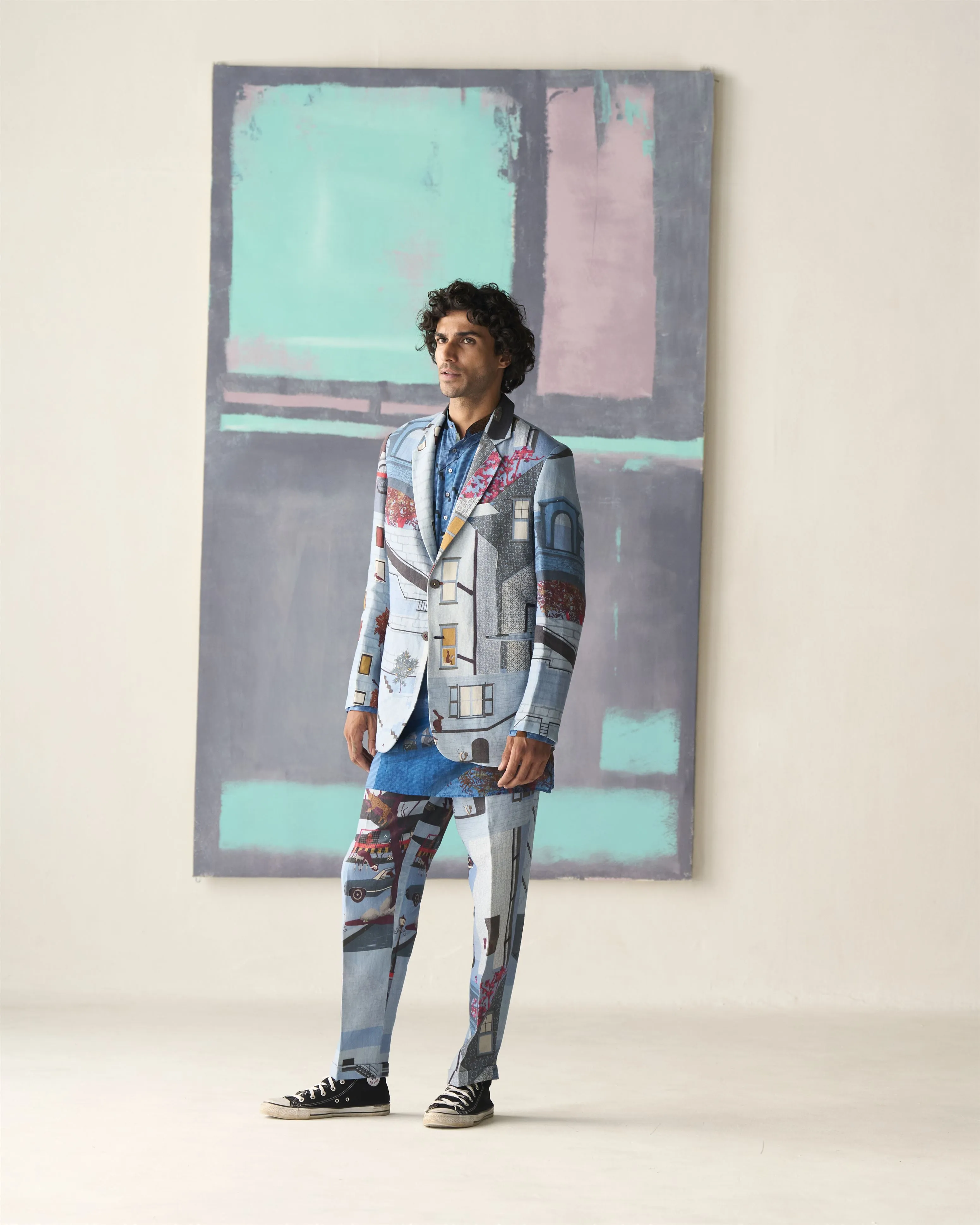 Summer Trousers Raahi Animal Linen Blue P102LI405 SuketDhir