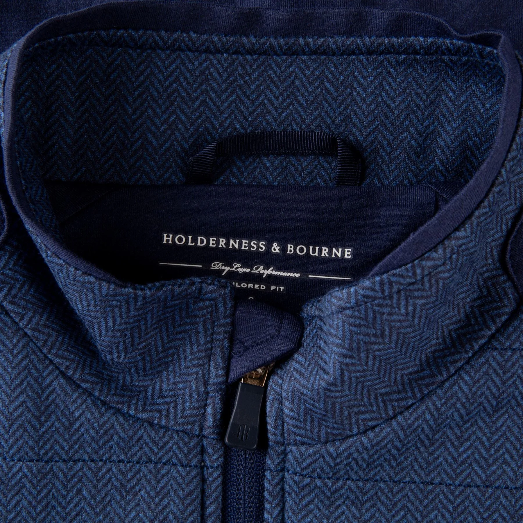 The Perry Performance Fleece Vest Navy Herringbone