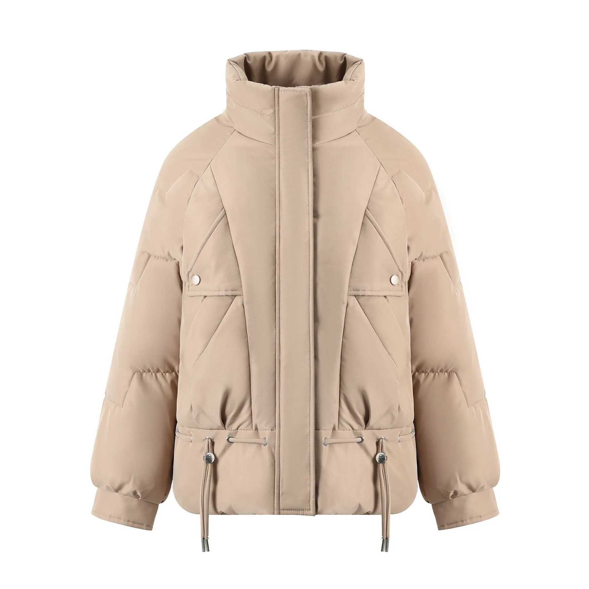 Thickened Quilted Windproof Puffer Jacket for Women with Drawstring Hem
