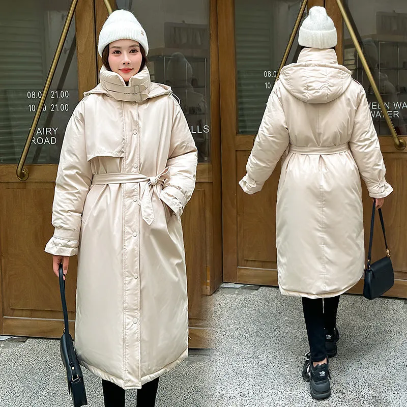 Thickened Windproof Hooded Puffer Coat for Women