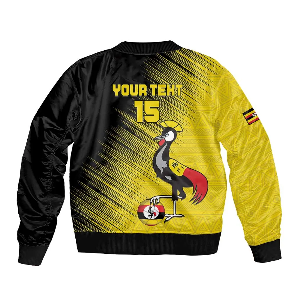 Uganda Football Custom Sleeve Zip Bomber Jacket African Pattern Mix Grunge Style - Yellow Color LT15