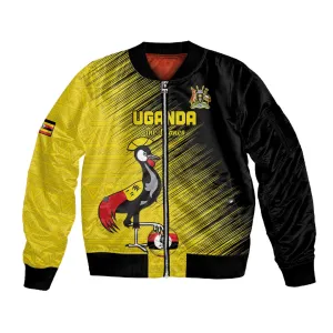 Uganda Football Custom Sleeve Zip Bomber Jacket African Pattern Mix Grunge Style - Yellow Color LT15