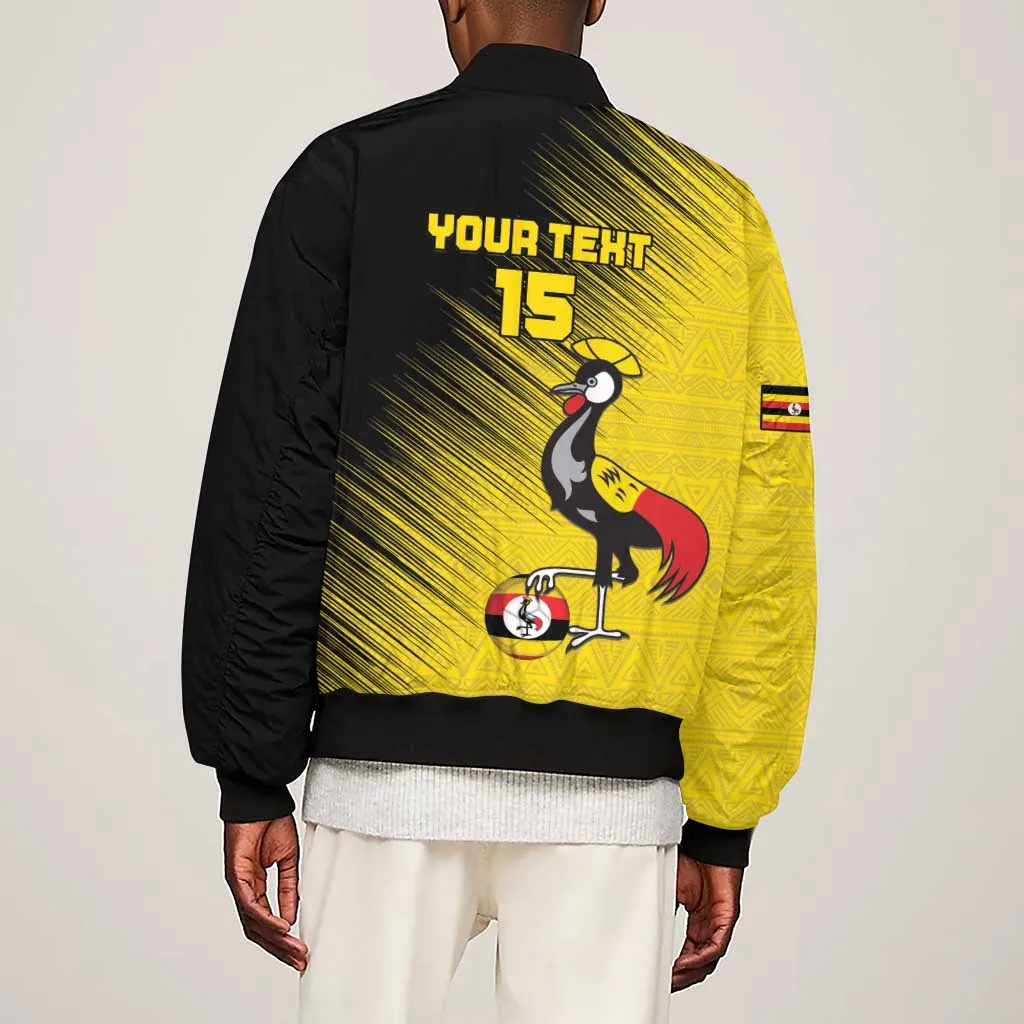 Uganda Football Custom Sleeve Zip Bomber Jacket African Pattern Mix Grunge Style - Yellow Color LT15