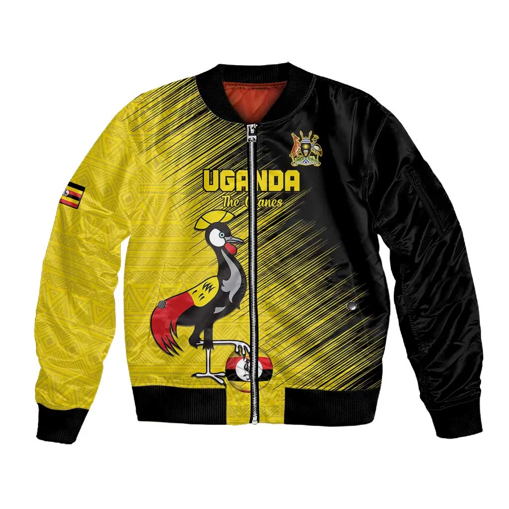 Uganda Football Custom Sleeve Zip Bomber Jacket African Pattern Mix Grunge Style - Yellow Color LT15