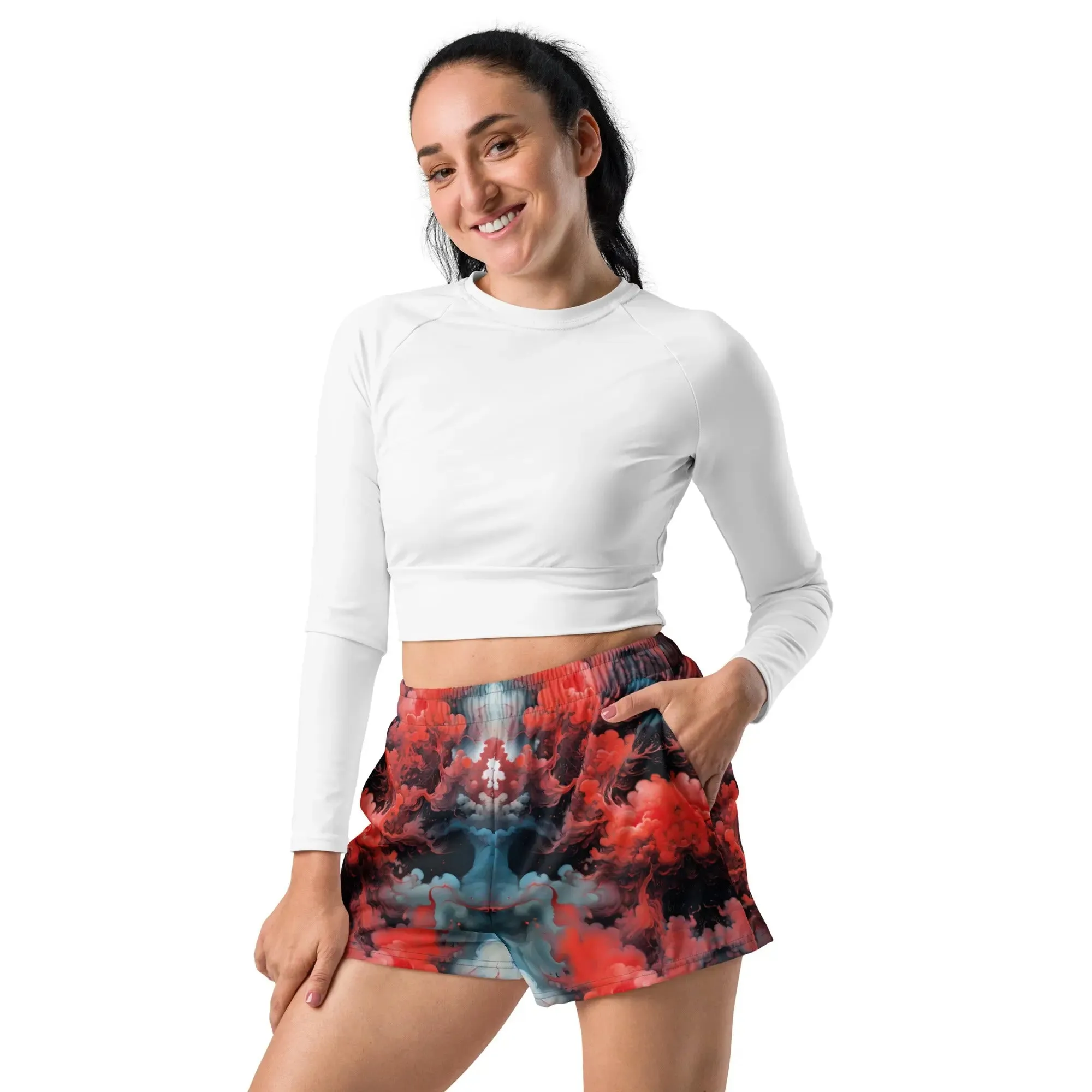 Unisex Athletic Shorts - Ethereal Crimson Flow - Dark