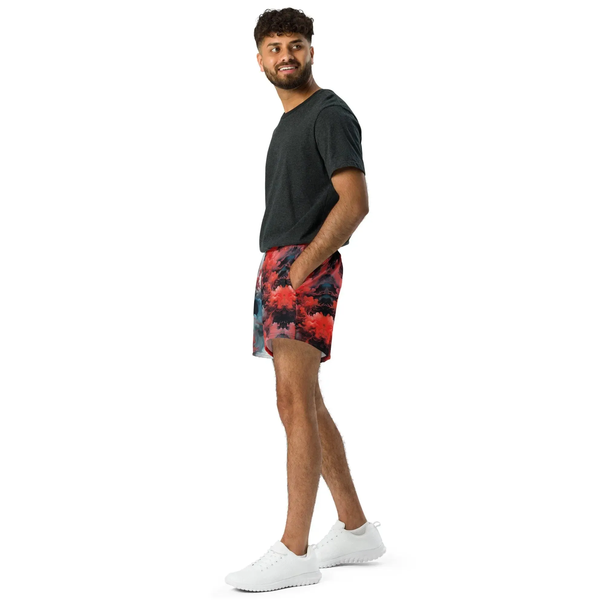 Unisex Athletic Shorts - Ethereal Crimson Flow - Dark