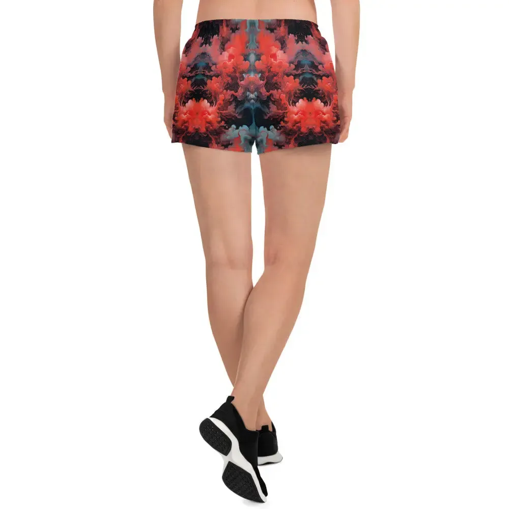 Unisex Athletic Shorts - Ethereal Crimson Flow - Dark
