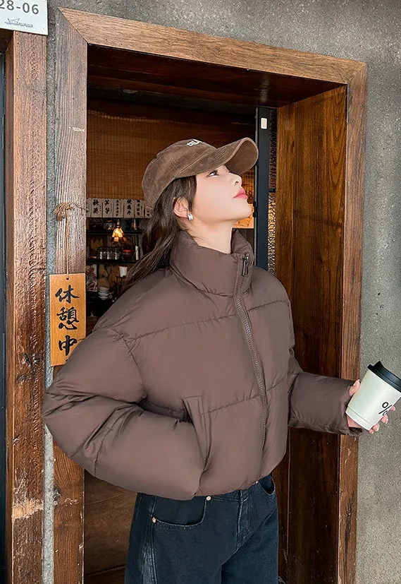 Water-resistant and Windproof Solid Color Quilted Puffer Jacket for Women