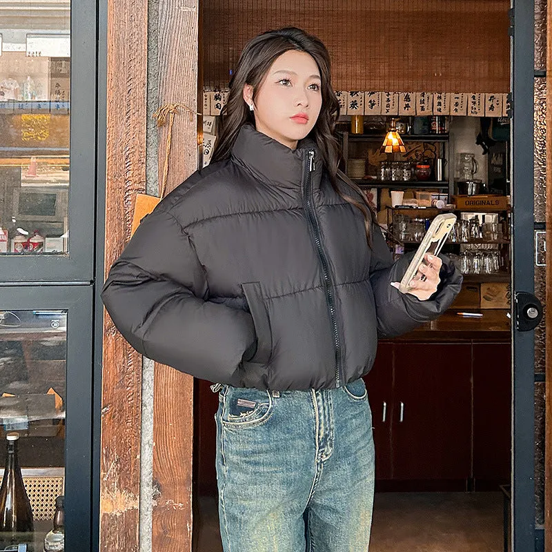 Water-resistant and Windproof Solid Color Quilted Puffer Jacket for Women