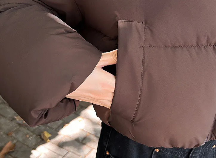 Water-resistant and Windproof Solid Color Quilted Puffer Jacket for Women
