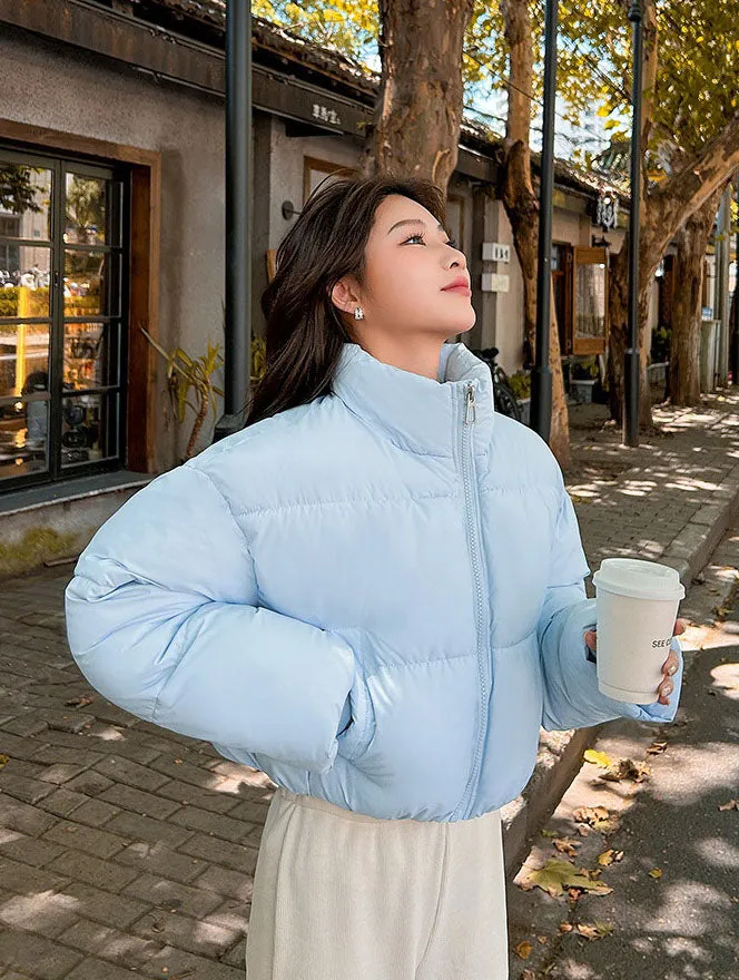 Water-resistant and Windproof Solid Color Quilted Puffer Jacket for Women