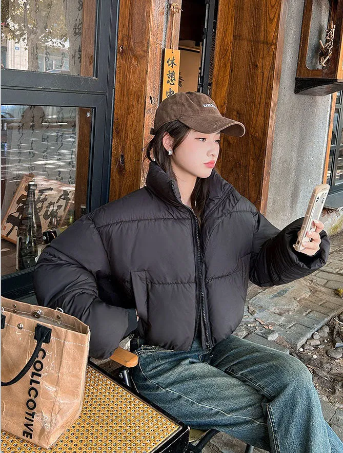 Water-resistant and Windproof Solid Color Quilted Puffer Jacket for Women