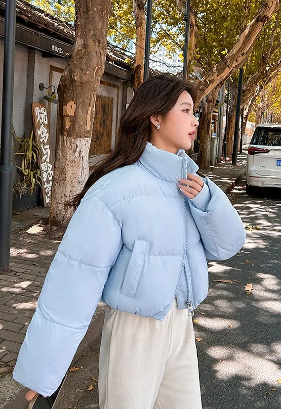 Water-resistant and Windproof Solid Color Quilted Puffer Jacket for Women