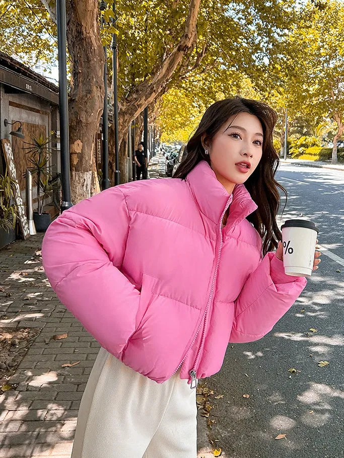 Water-resistant and Windproof Solid Color Quilted Puffer Jacket for Women