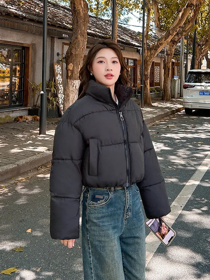 Water-resistant and Windproof Solid Color Quilted Puffer Jacket for Women