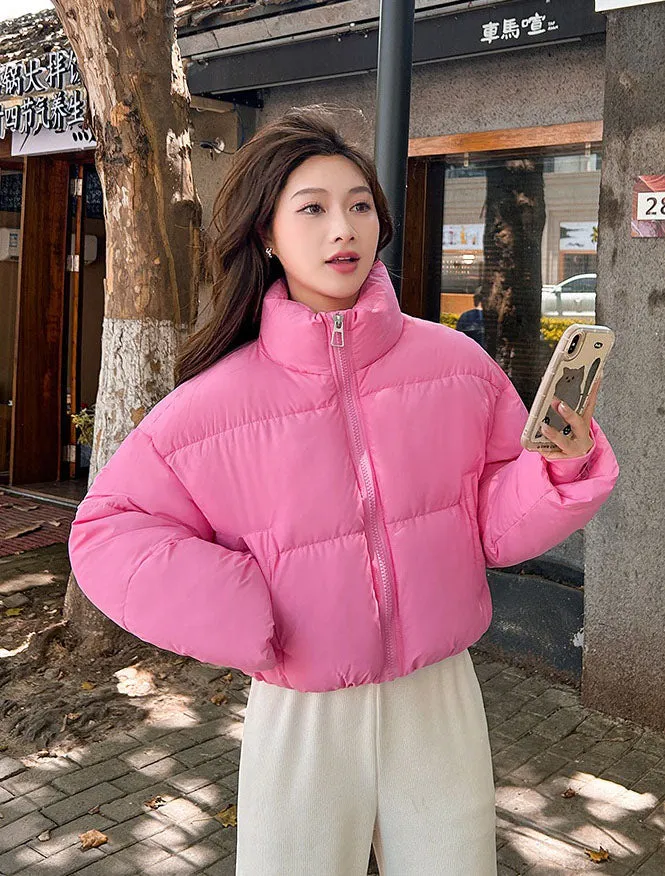 Water-resistant and Windproof Solid Color Quilted Puffer Jacket for Women