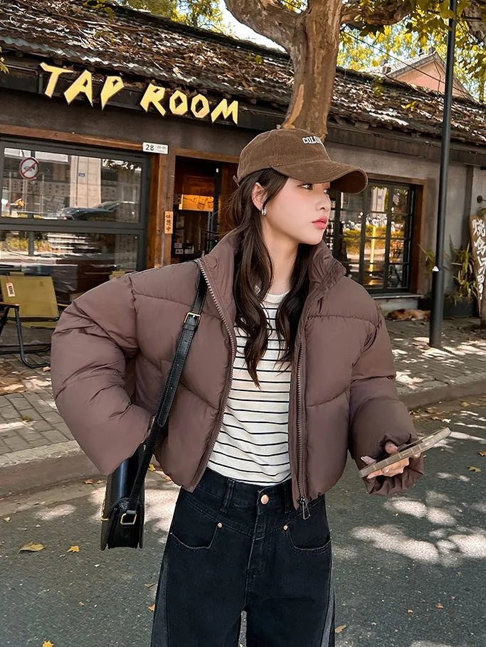 Water-resistant and Windproof Solid Color Quilted Puffer Jacket for Women