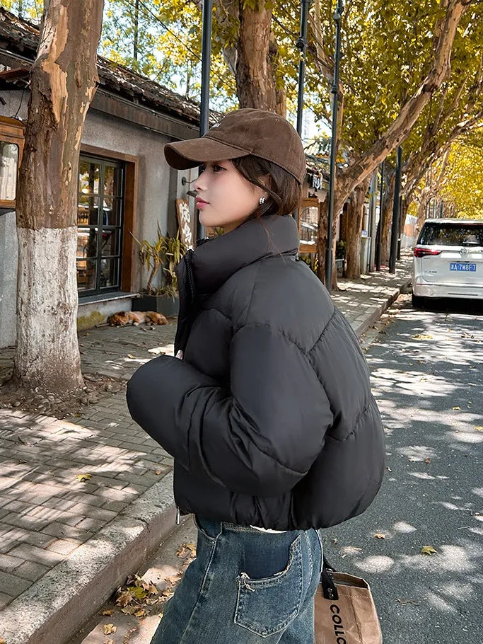 Water-resistant and Windproof Solid Color Quilted Puffer Jacket for Women