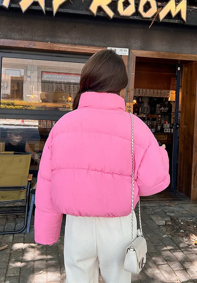 Water-resistant and Windproof Solid Color Quilted Puffer Jacket for Women