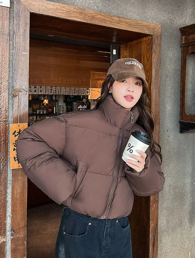 Water-resistant and Windproof Solid Color Quilted Puffer Jacket for Women