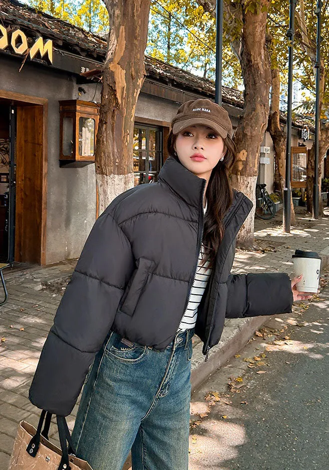 Water-resistant and Windproof Solid Color Quilted Puffer Jacket for Women