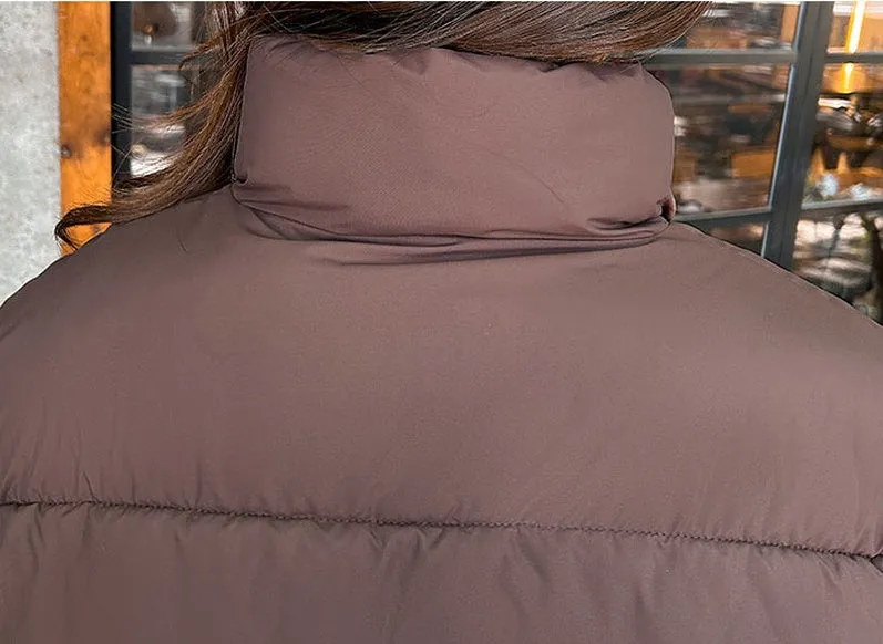 Water-resistant and Windproof Solid Color Quilted Puffer Jacket for Women