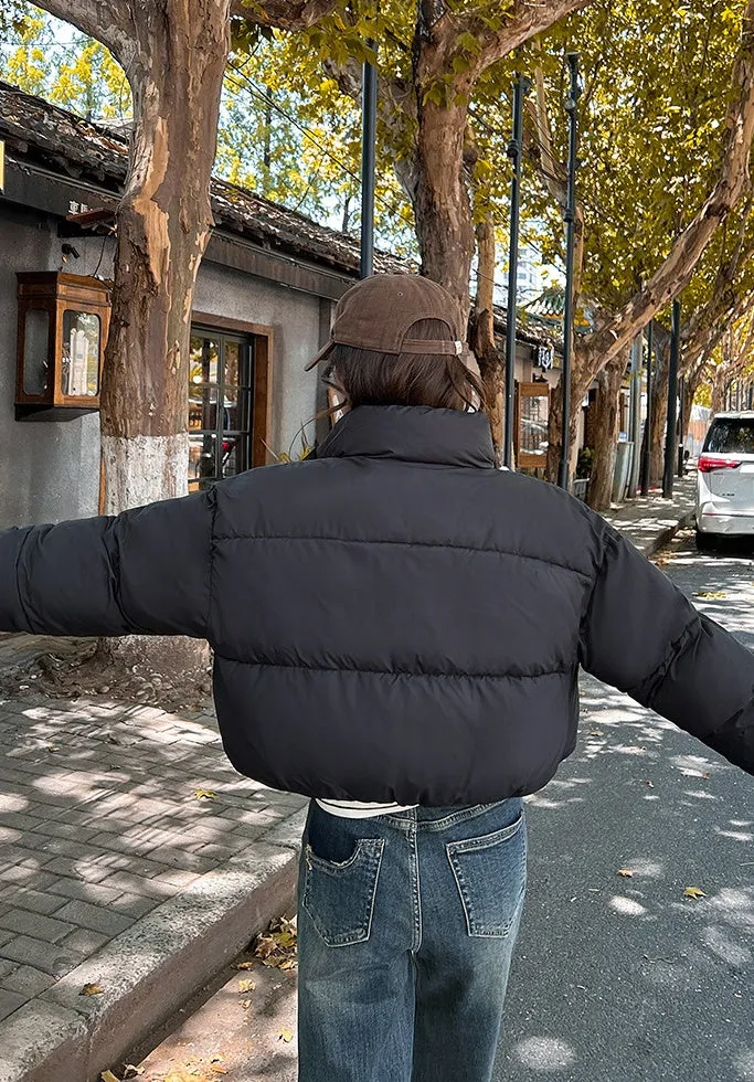 Water-resistant and Windproof Solid Color Quilted Puffer Jacket for Women