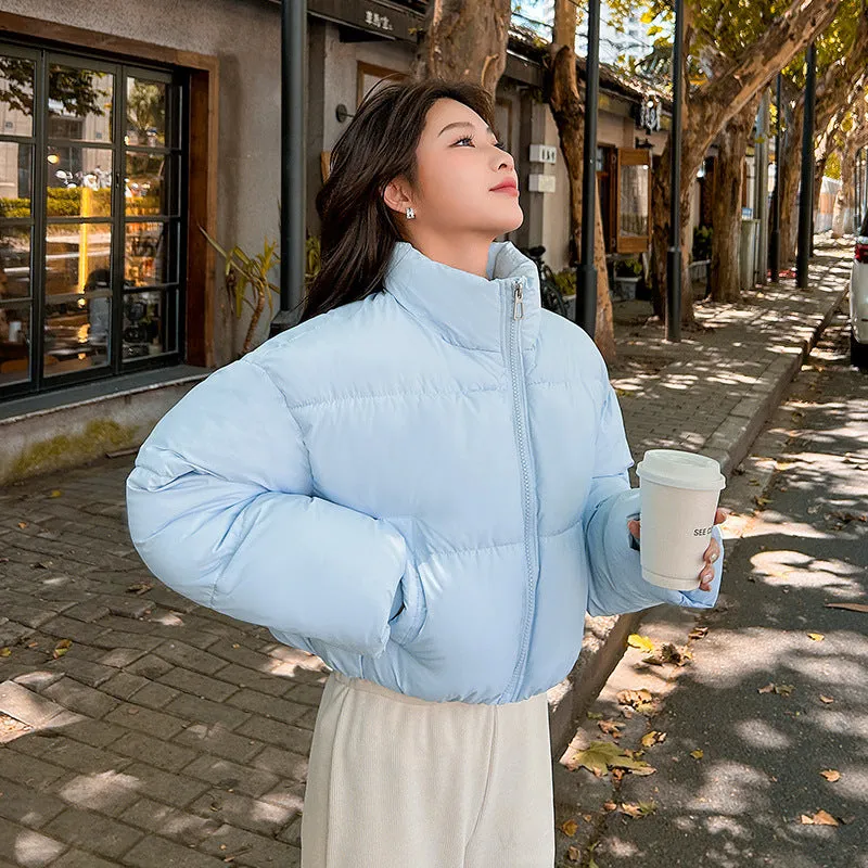 Water-resistant and Windproof Solid Color Quilted Puffer Jacket for Women