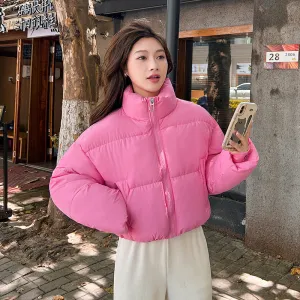 Water-resistant and Windproof Solid Color Quilted Puffer Jacket for Women