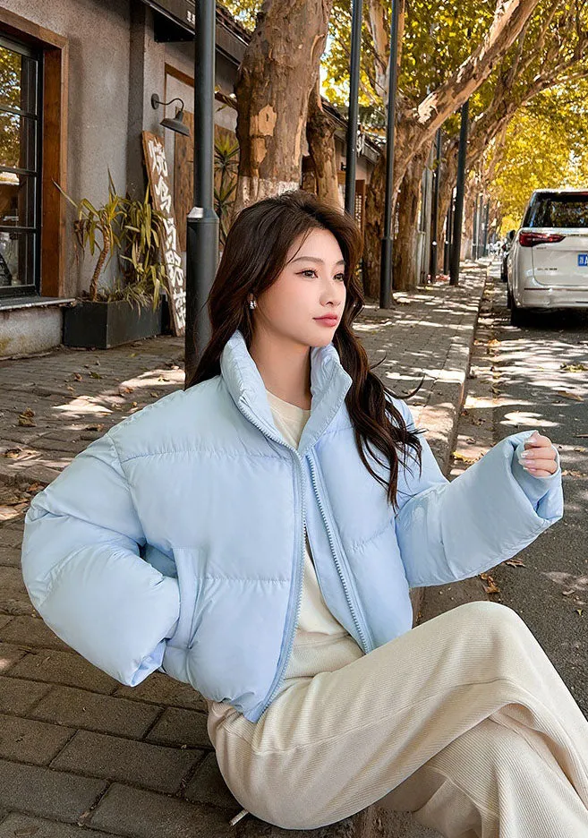 Water-resistant and Windproof Solid Color Quilted Puffer Jacket for Women