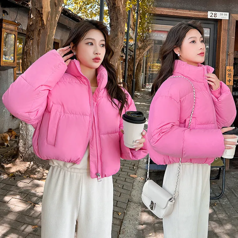 Water-resistant and Windproof Solid Color Quilted Puffer Jacket for Women