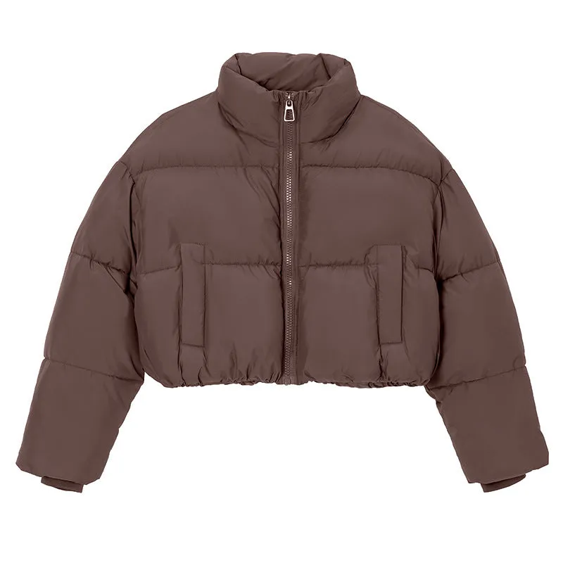 Water-resistant and Windproof Solid Color Quilted Puffer Jacket for Women
