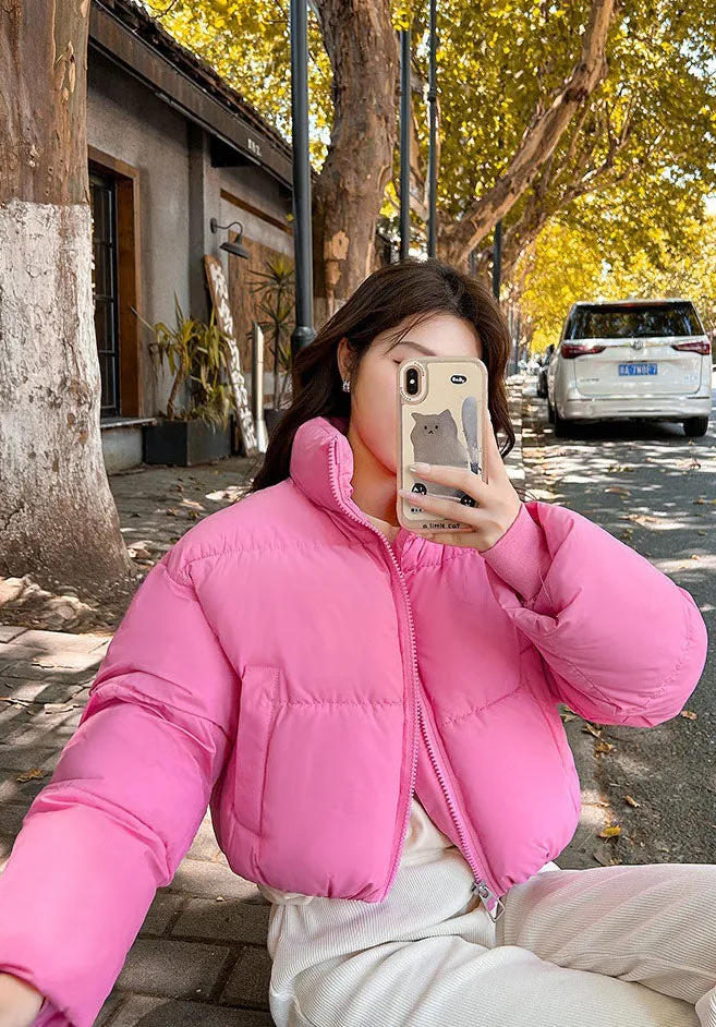 Water-resistant and Windproof Solid Color Quilted Puffer Jacket for Women