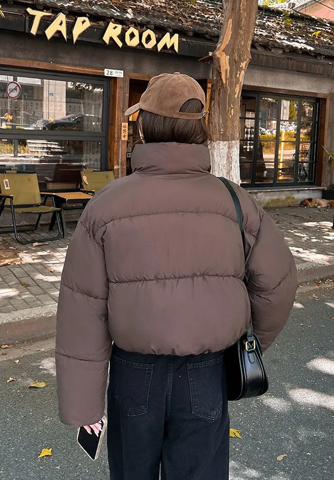 Water-resistant and Windproof Solid Color Quilted Puffer Jacket for Women
