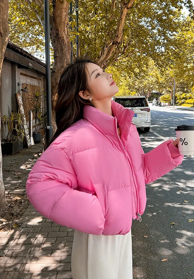 Water-resistant and Windproof Solid Color Quilted Puffer Jacket for Women