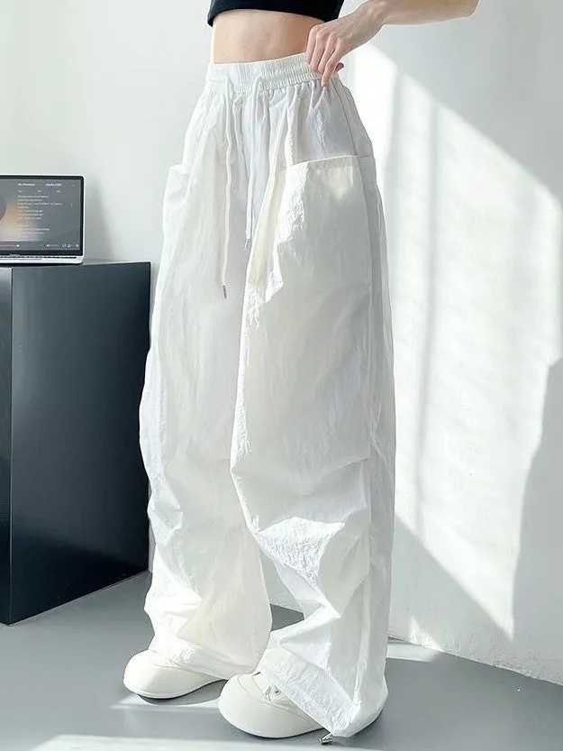 White Cargo Parachute Pants