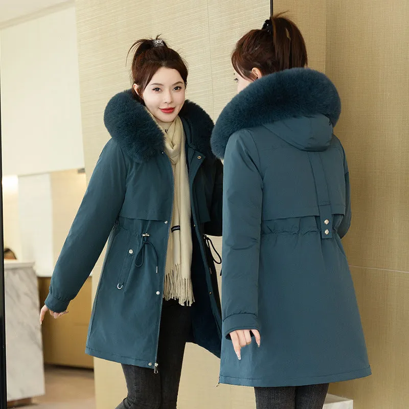 Windproof and Water-Resistant Thickened Drawstring Waist Parka