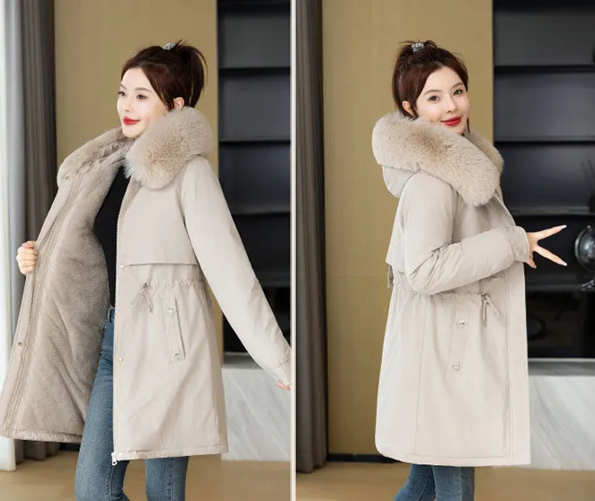 Windproof and Water-Resistant Thickened Drawstring Waist Parka