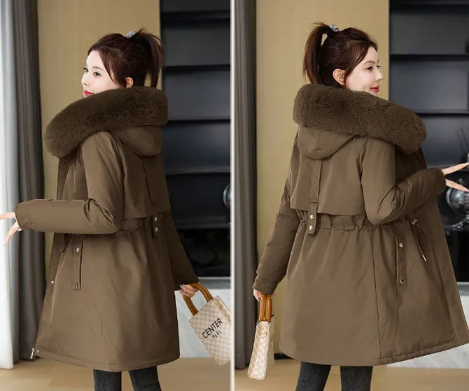 Windproof and Water-Resistant Thickened Drawstring Waist Parka