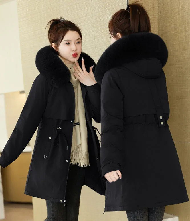 Windproof and Water-Resistant Thickened Drawstring Waist Parka