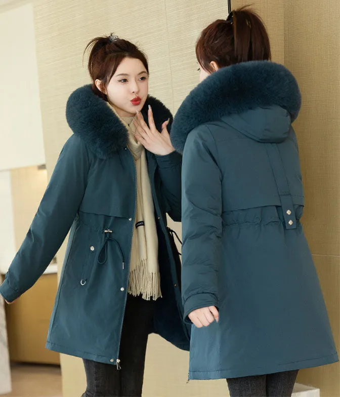 Windproof and Water-Resistant Thickened Drawstring Waist Parka