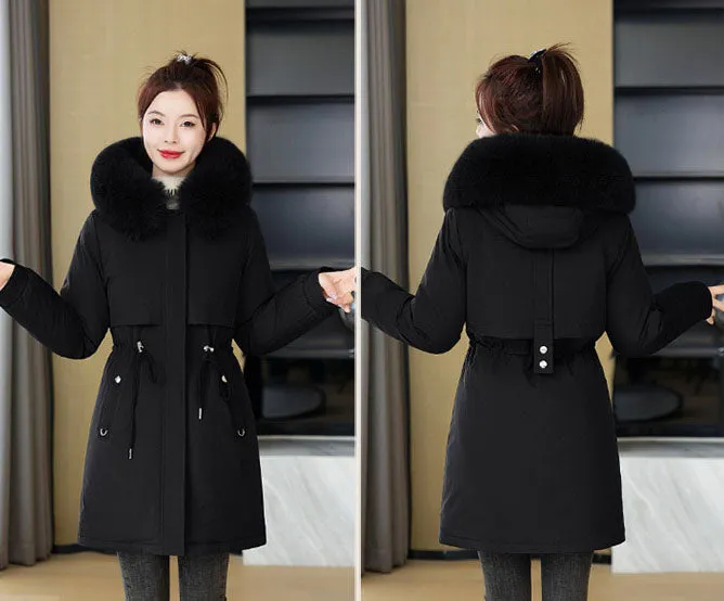 Windproof and Water-Resistant Thickened Drawstring Waist Parka