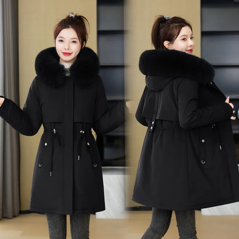 Windproof and Water-Resistant Thickened Drawstring Waist Parka