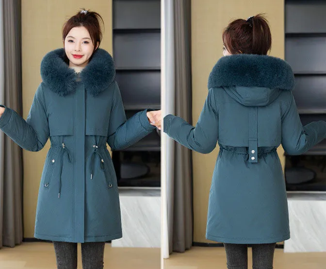 Windproof and Water-Resistant Thickened Drawstring Waist Parka