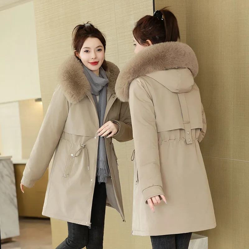 Windproof and Water-Resistant Thickened Drawstring Waist Parka